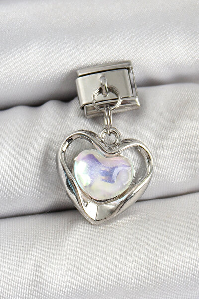 online kapsulavm avm alışveriş 316L Steel Dangle Zircon Stone Heart Model Sil...
