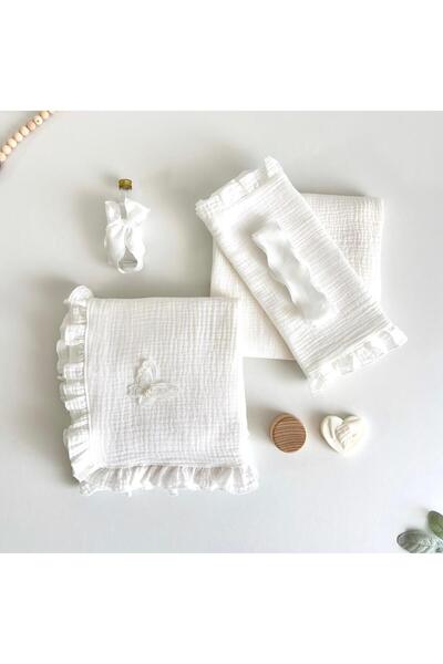 Anya-Events Εκκλησιαστικό φόρεμα από μουσελίνα σε χρώμα ιβουάρ με λευκή πεταλ...