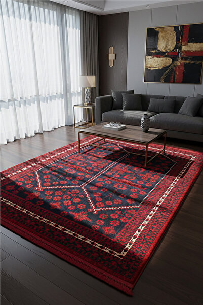 Çağ Halı Buhara Bordo Bohem Kaymaz Tabanlı Afgan Halısı