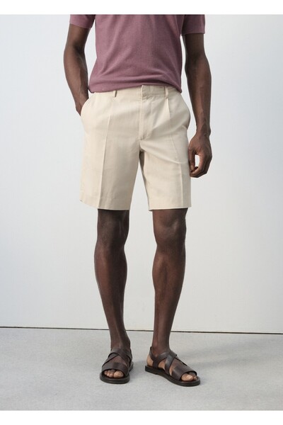 MANGO Man Regular fit keten pamuklu bermuda şort