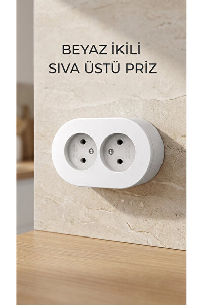 MericLine White Double Surface Mounted Decorative Grounded Electrical Socket