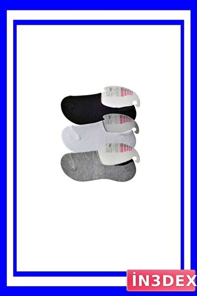 İN3DEX Women's Ballet Flats Sock Set 3 Pairs Black Gray White