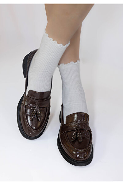 RMY SHOES Brown Shiny Patent Leather Loafers