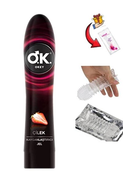 Okey Çilekli Kayganlaştırıcı Jel 100 ml-Yıka Tekrar Kullan Tırtıklı Prezervat...