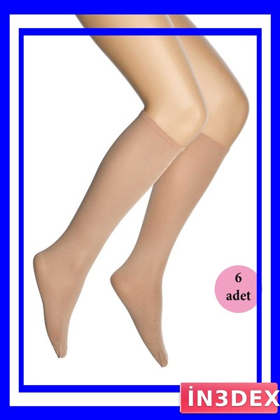 İN3DEX Women's Micro Knee-Length Socks Set 6 Pack Skin Color