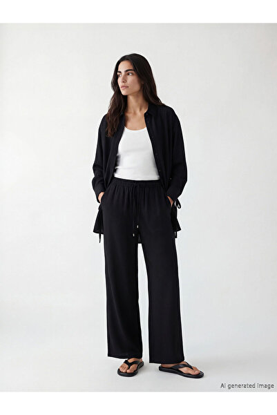 LC Waikiki YK PLUS Γυναικείο παντελόνι με ελαστική μέση και φαρδιά μπατζάκια