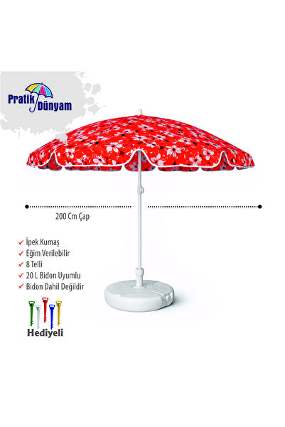 pratikdunyam Plaj Şemsiyesi 200 Cm Çapında 8 Telli şemsiye kazığı hediyeli