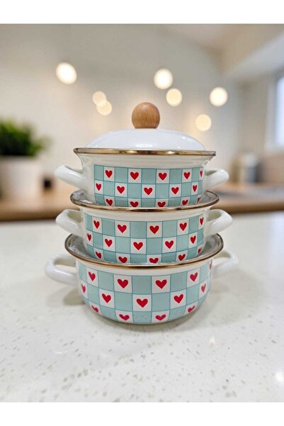 Emparlahome Enamel 3-Piece Cooking and Storage Pot Set Heart Green (12Cm-14Cm...