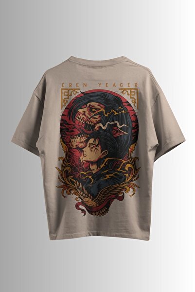 Ninkasiwear Attack on Titan Anime Eren Yeager Baskılı Oversize Unisex Siyah T...