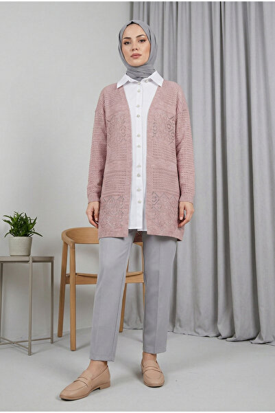 MODAQU Lace-Like Knit Knitwear Cardigan - Powder