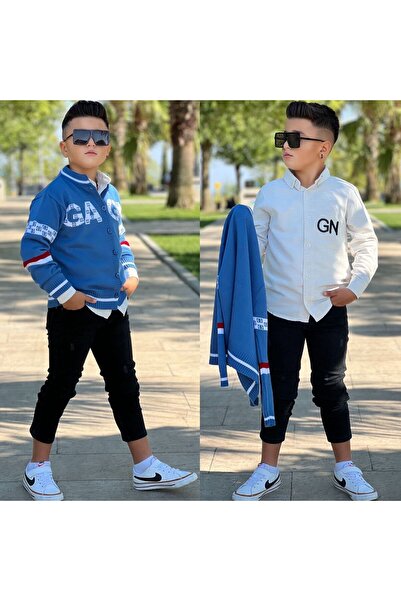 RÜYA KİDS Eid Boys' Cardigan Shirt 3-Piece Top and Bottom Set