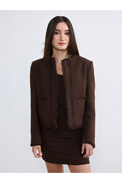 LC Waikiki Peak New Season Petite Crew Neck Tassel Women's Tweed Jacket