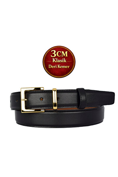 GoDeri Prava koža , 3 cm zlatno odelo Sa kopčom , crno, prošiveno klasično že...