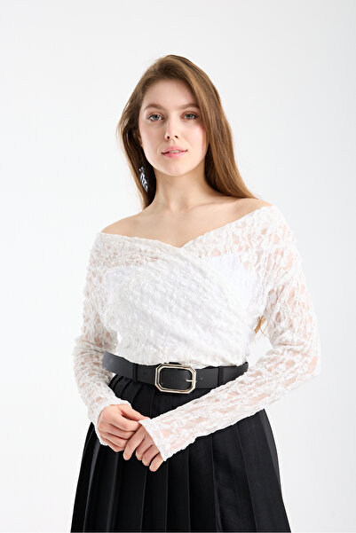 sumoda Women's Double-Breasted Ruched Stretch Fabric Lace Piece Blouse