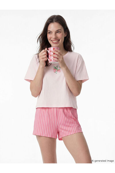 LC Waikiki Özmarka Νέα Σεζόν Γυναικείο Σετ Πιτζάμες με Στάμπα και Σορτς