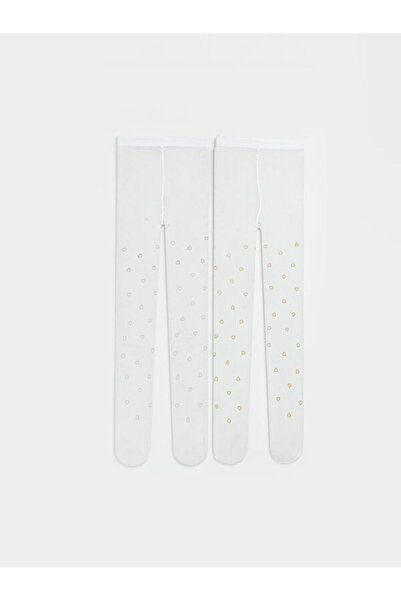 LC Waikiki Rmz Gi̇yi̇m Farkiyla Baby Girl Heart Printed Pantyhose 2-Pack