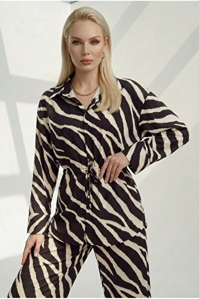 Miyasa Butik Zebra Patterned Women's Shirt and Pants Set