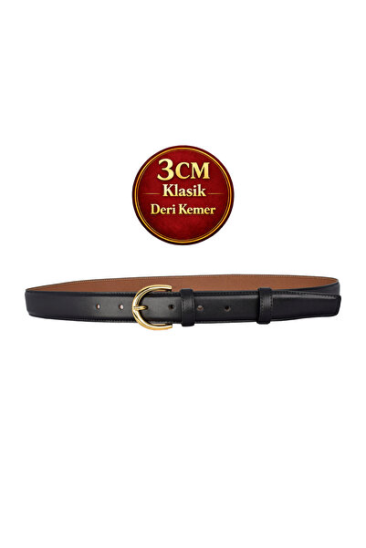 GoDeri Prava koža , 3 cm zlatne boje Sa kopčom , crna, prošivena klasična žen...