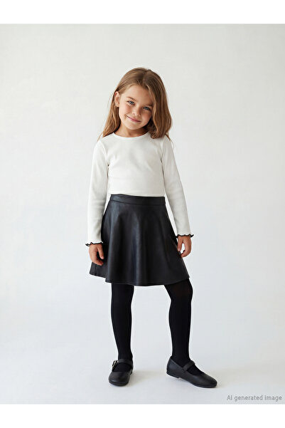 LC Waikiki Nevavm Leather Look Girls' Skirt with a Difference