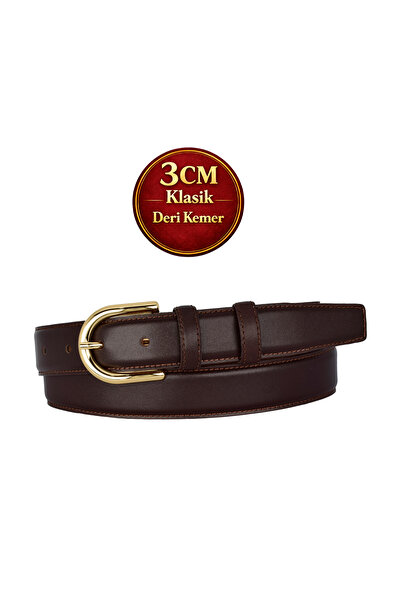 GoDeri Prava koža , 3 cm zlatna boja Sa kopčom , tamno smeđa, prošivena klasi...