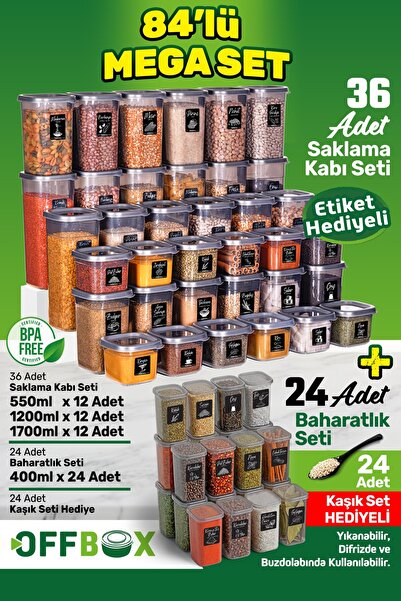 OFFBOX 84-Piece Square Spice Rack, Food and Spice Storage Container Set, 24 S...