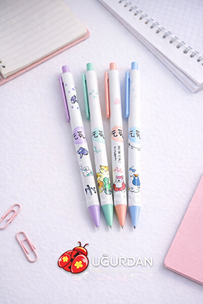 NaSaDAN Kedi Figürlü Kawaii 0.7 Uçlu Kalem 4'lü Set – Pastel Mekanik Okul Kalemi