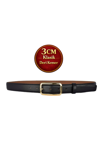 GoDeri piele naturală , 3 cm Culoare aurie cu cataramă , Negru, Clasic cusut ...