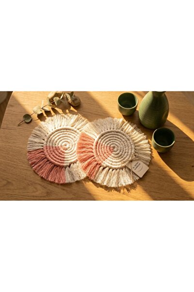 Sintaş 2'li set-Boho-Chic %100 Pamuk Makrome El Örmesi Bardak Altlığı / Nihale