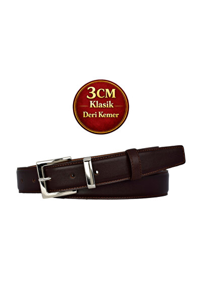 GoDeri Prava koža , 3 cm srebrno odelo Sa kopčom , tamno smeđe, prošiveno kla...