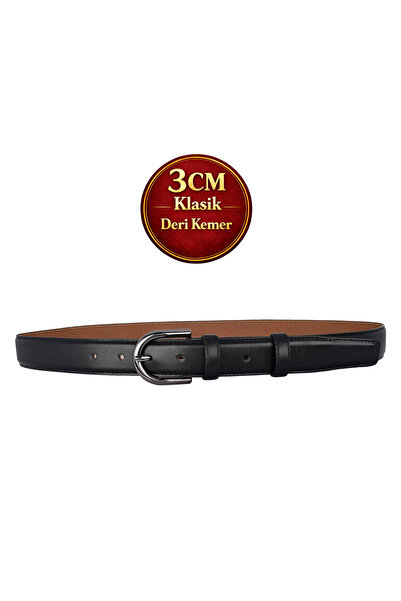 GoDeri Prava koža , 3 cm crna nikl boja Sa kopčom , crna, šivana klasična žen...