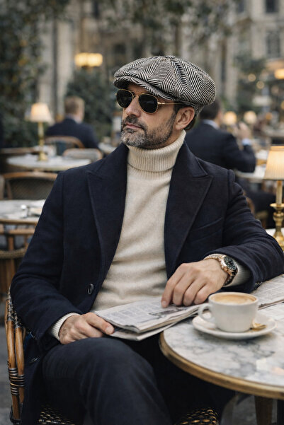 awix Men's Cashmere Draped 8-Piece Peaky Blinders Style Herringbone Autumn an...