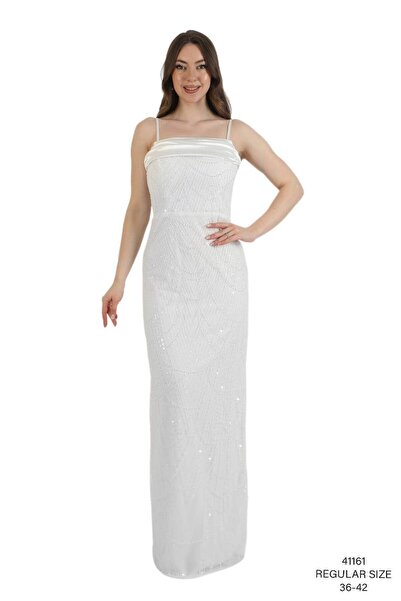 asyadabutik Women's Satin Degaje Evening Dress with Rope Straps