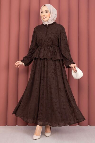 MY QILAM Set dublu pentru femei cu fustă Hijab Flok B cu imprimeu D dantelă D...