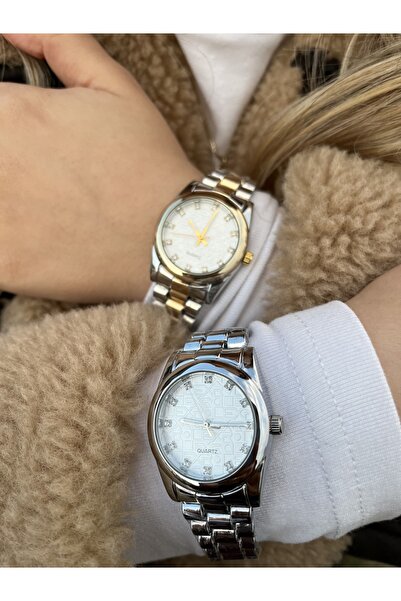 QUARTZ Lady-Datejust Taşlı Beyaz Kadran Gümüş Kordon Kol Saati 3 ATM Suya Day...