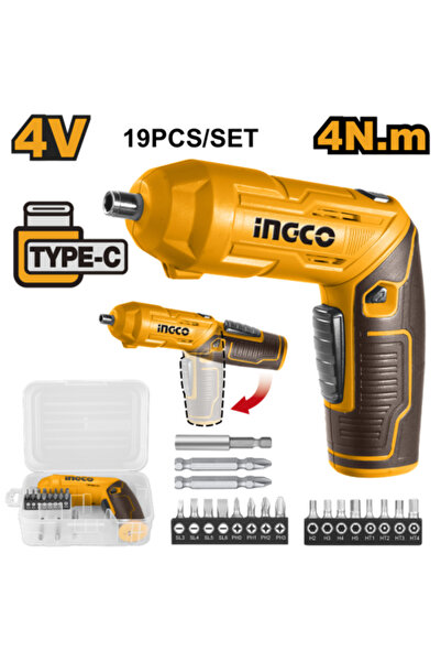 Ingco Cordless Screwdriver 4V with Adjustable Handle & LED Work Light