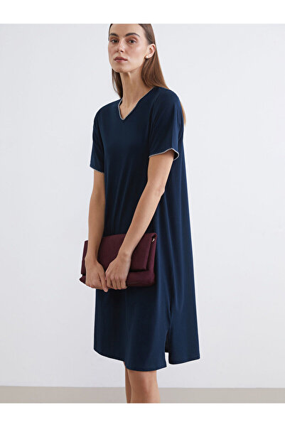 LC Waikiki Lcw Grace Navy Blue V-Neck A-Line Dress with Nevavm Difference - S...