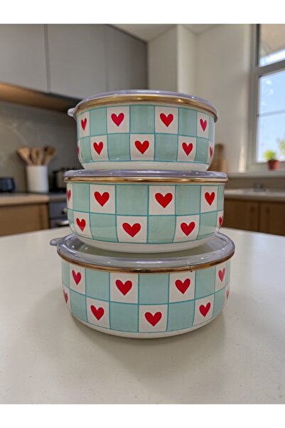 Emparlahome Enamel storage container heart-shaped green (12cm-14cm-16cm)