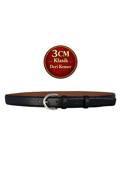 GoDeri Prava koža , 3 cm srebrne boje Sa kopčom , crna, šivana klasična žensk...