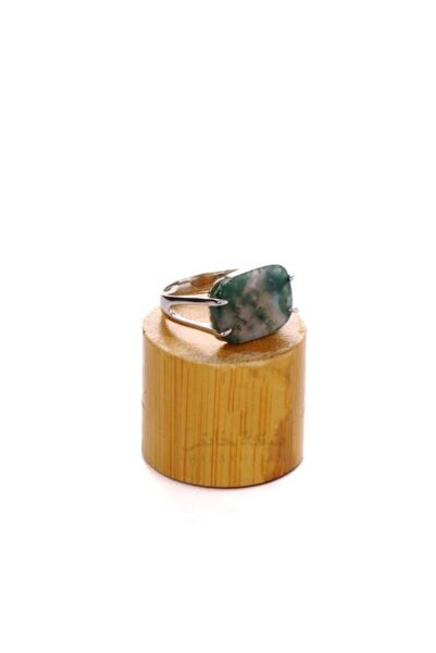 Shaka Khatam Square Green Marbled Silver Ring