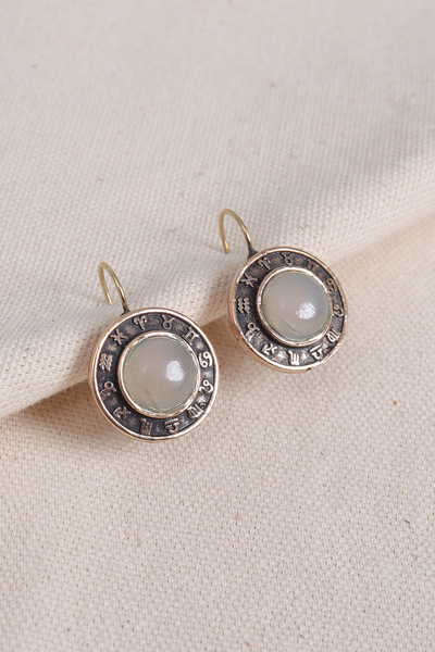 Süspüs Accessories Authentic Earrings with White Quartz Stone and Zodiac Sign...
