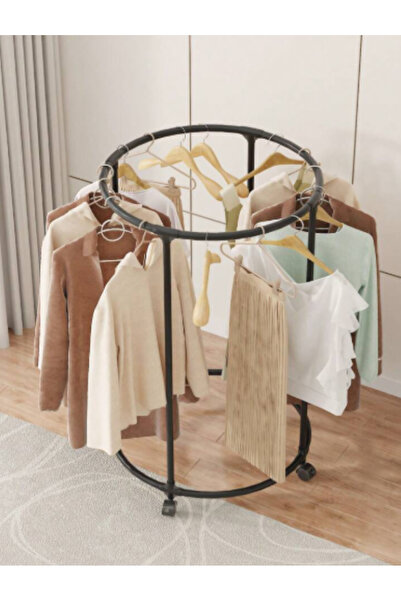 Tessari Round Stainless Steel Clothes Rack with Wheels BLACK