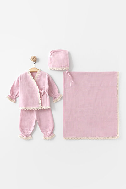 BabyWings مجموعة بيبي وينجز من الموسلين مع تفاصيل كشكش قبعات و بطانية قطعة