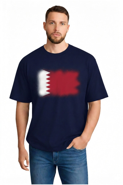 sngl Ανδρικό μπλουζάκι oversized Bahrain Flag με τύπωμα με κοντό μανίκι S M L...