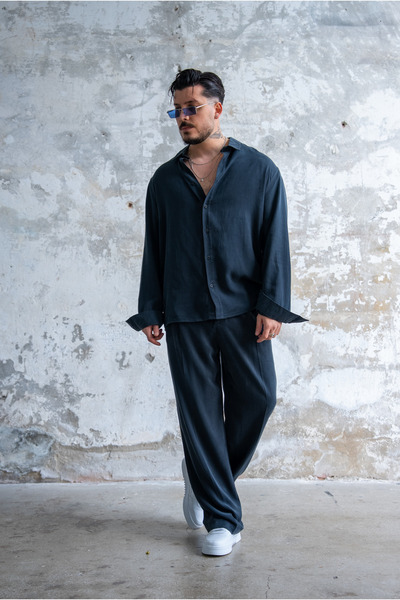 OUTFİT MAN Σετ Υπερμεγέθης Πλενόμενης Ένδυσης Modal Μαύρο