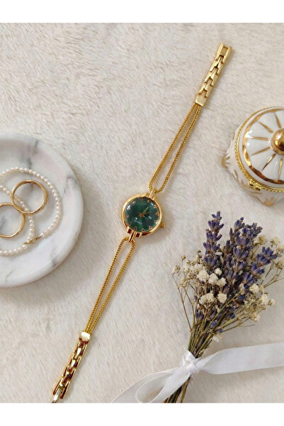 GAMBU Çift Zincir Kordonlu Minimal Yuvarlak Kasa Kadın Kol Saati