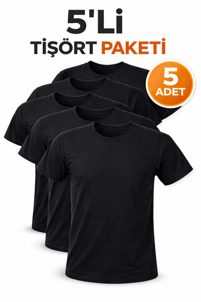 VASK 5-Piece Men's Basic T-Shirt Set – Cotton Regular Fit Casual Comfortable ...