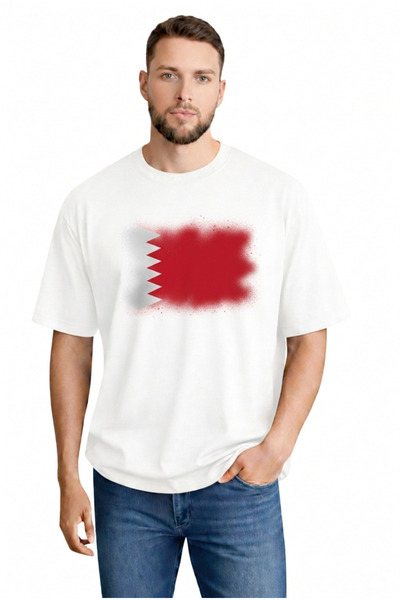 sngl Ανδρικό μπλουζάκι oversized Bahrain Flag με τύπωμα με κοντό μανίκι S M L...