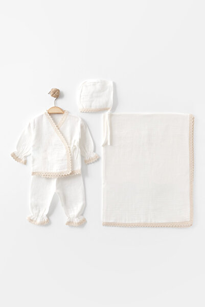 BabyWings مجموعة بيبي وينجز من الموسلين مع تفاصيل كشكش قبعات و بطانية قطعة