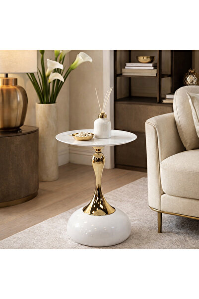 Genrics Shanfro Round Side Table -Royal White (55X40Cm) One Size