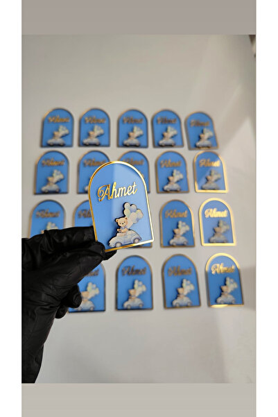 FARVENZAdesign Kişiye Özel İsimli 20 Erkek Bebek Magneti Ayıcıklı Yeni Doğan ...